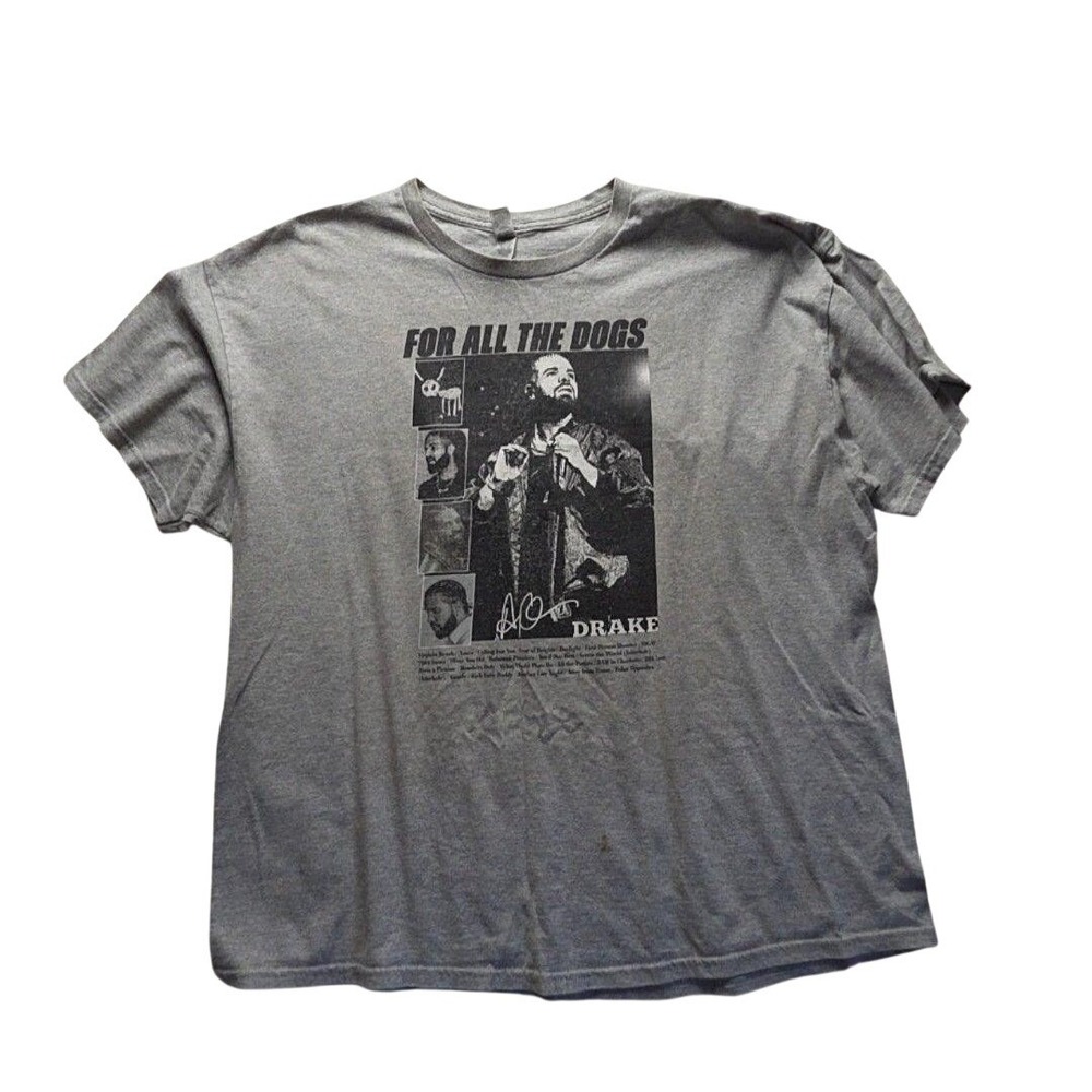 Drake For All The Dogs Graphic T-Shirt Mens 2XL Gray Gildan Heavy Cotton Hip Hop